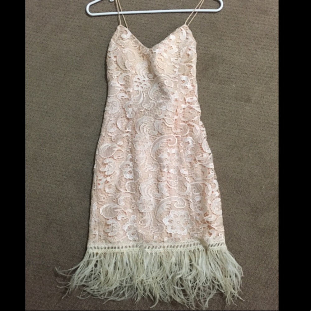 Minuet lace/feather cocktail dress -Size: S
